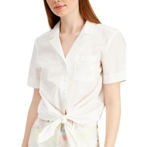 French Connection short sleeve collared shirt tie front size XS NWOT